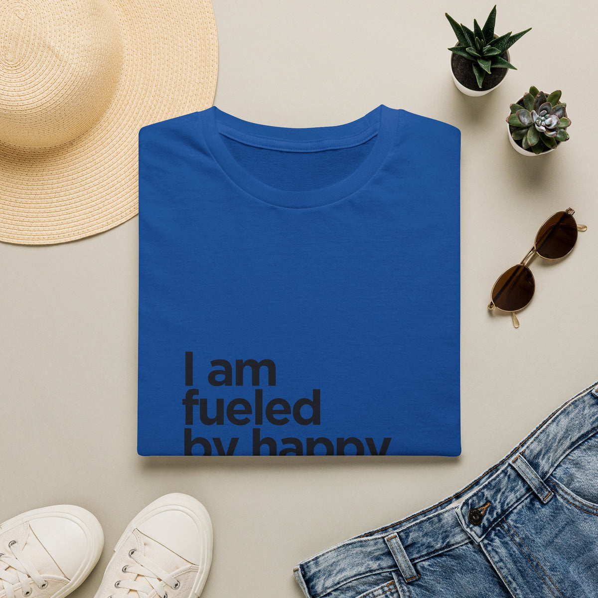 Coffee T‑Shirt — "I am fueled by happy thoughts and coffee." Casual Graphic Tee for Coffee Lovers