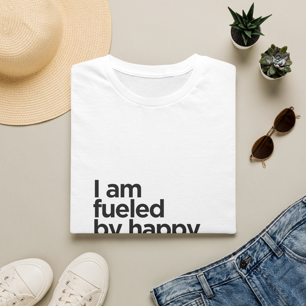 Coffee T‑Shirt — "I am fueled by happy thoughts and coffee." Casual Graphic Tee for Coffee Lovers
