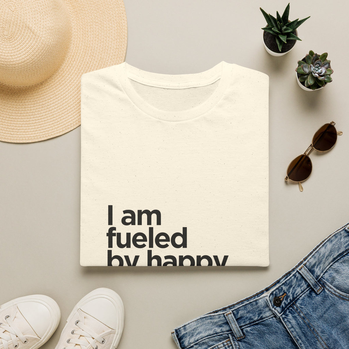 Coffee T‑Shirt — "I am fueled by happy thoughts and coffee." Casual Graphic Tee for Coffee Lovers