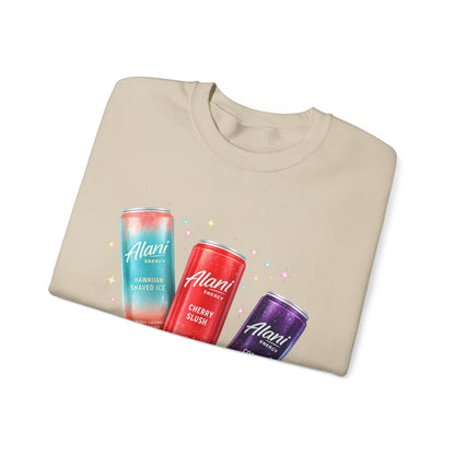 Beverage Cans Graphic Sweatshirt — Sparkling Drinks Trio "Savor the Spark" Crewneck