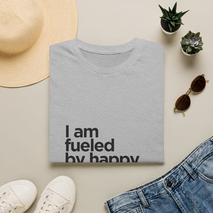 Coffee T‑Shirt — "I am fueled by happy thoughts and coffee." Casual Graphic Tee for Coffee Lovers