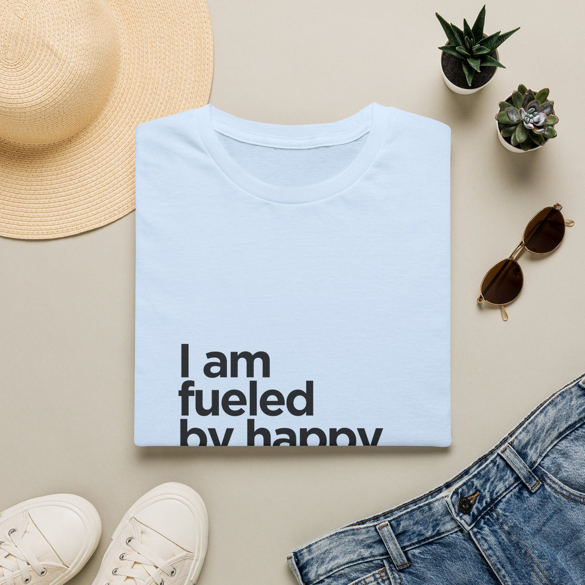 Coffee T‑Shirt — "I am fueled by happy thoughts and coffee." Casual Graphic Tee for Coffee Lovers