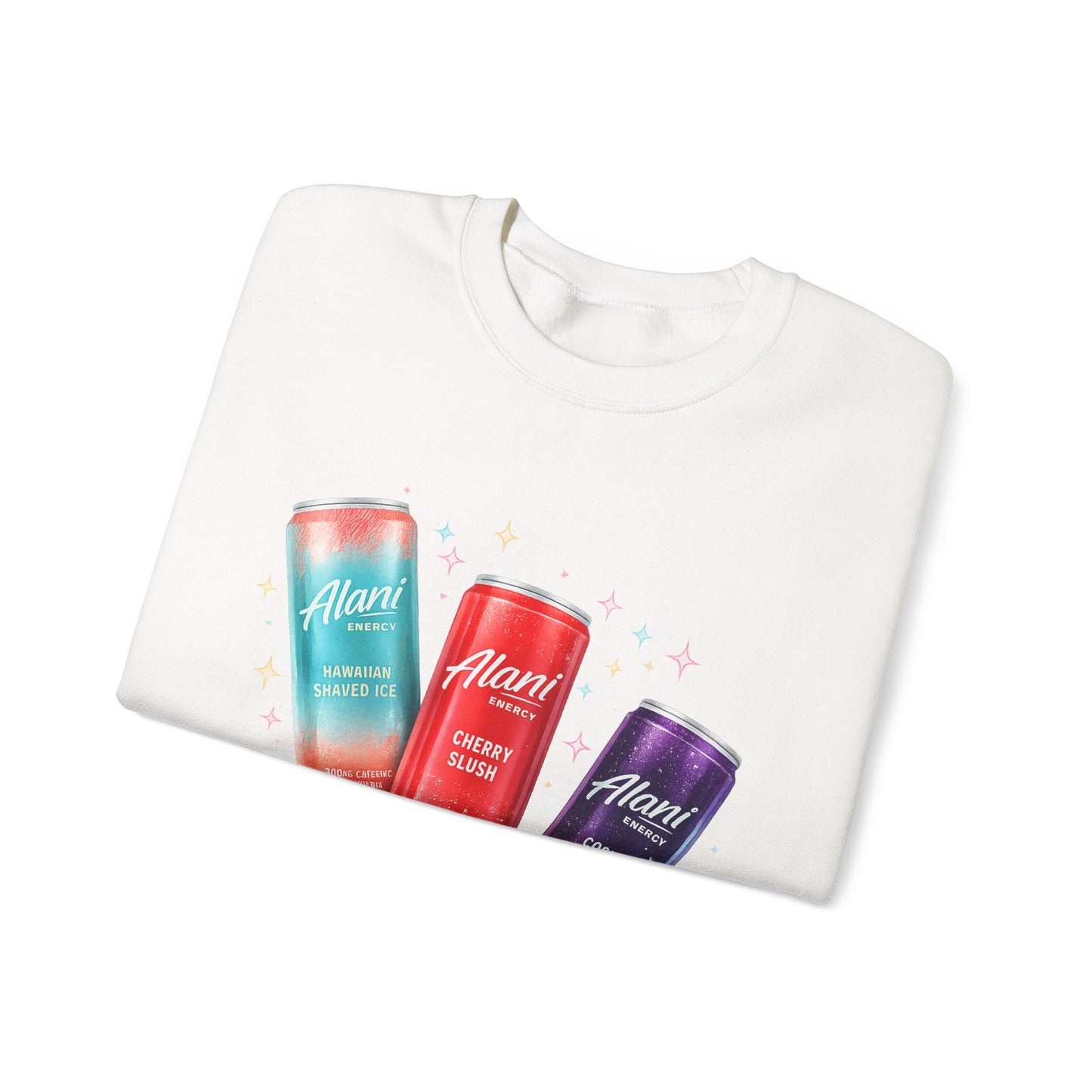 Beverage Cans Graphic Sweatshirt — Sparkling Drinks Trio "Savor the Spark" Crewneck