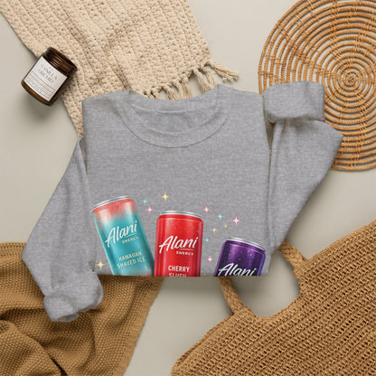 Beverage Cans Graphic Sweatshirt — Sparkling Drinks Trio "Savor the Spark" Crewneck